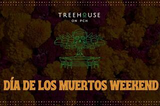 Día de los Muertos Weekend celebration at Treehouse on PCH, featuring vibrant marigold flowers and festive decorations.