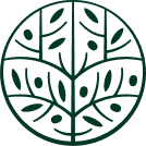 A circular design featuring stylized branches and leaves, creating a harmonious and nature-inspired pattern.